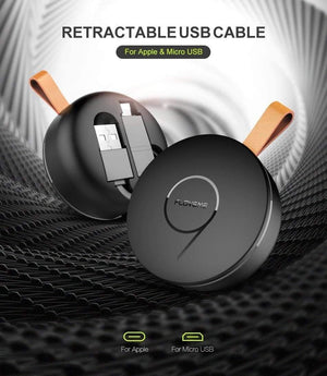 Planet Gates FLOVEME 2 in 1 USB Retractable For iPhone/Micro USB Cable 2.1A Charge For iOS iPhone X 10 7 8 SE Charger Mobile Phone Cables 1m