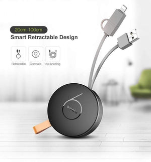 Planet Gates FLOVEME 2 in 1 USB Retractable For iPhone/Micro USB Cable 2.1A Charge For iOS iPhone X 10 7 8 SE Charger Mobile Phone Cables 1m