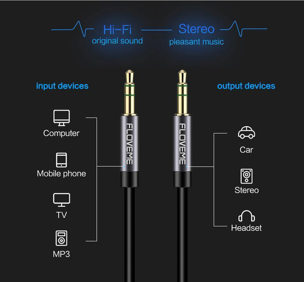 Planet Gates FLOVEME 3.5mm Jack Audio Cable Gold Plated Male to Male Audio Aux Cable For Car Mobile Phone Speaker 1m Headphone Extension Cabo