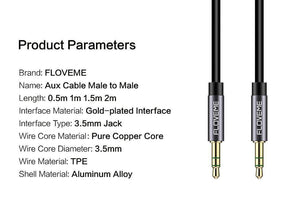 Planet Gates FLOVEME 3.5mm Jack Audio Cable Gold Plated Male to Male Audio Aux Cable For Car Mobile Phone Speaker 1m Headphone Extension Cabo