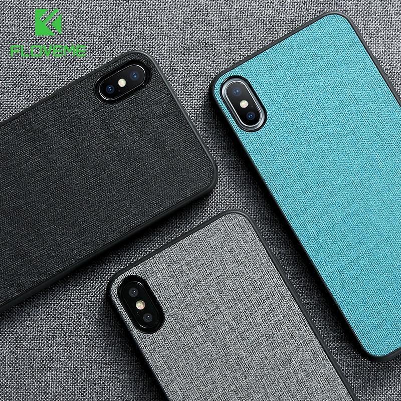 Planet Gates FLOVEME Classic Cloth Case For iPhone XS Max XR Luxury Soft Silicone Phone Cases For iPhone X 7 8 Plus 6 6s Fabric Cover Coque