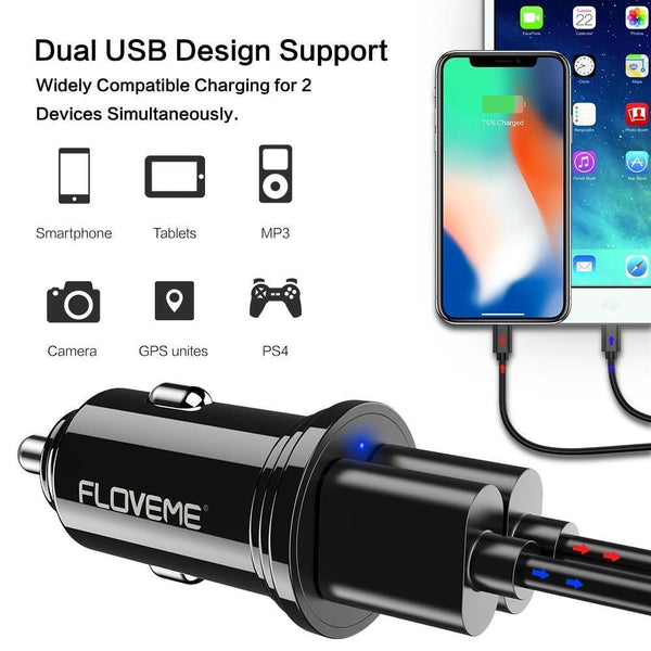 Planet Gates FLOVEME Dual USB Car Charger For Xiaomi mi 8 Lenovo z5 Universal 2.4A 5V Car-Charger For iPhone 7 7 Plus Phone Charger Adapter