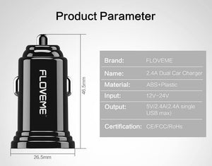 Planet Gates FLOVEME Dual USB Car Charger For Xiaomi mi 8 Lenovo z5 Universal 2.4A 5V Car-Charger For iPhone 7 7 Plus Phone Charger Adapter