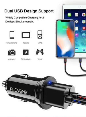 Planet Gates FLOVEME Dual USB Car Charger For Xiaomi mi 8 Lenovo z5 Universal 2.4A 5V Car-Charger For iPhone 7 7 Plus Phone Charger Adapter