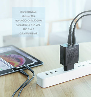 Planet Gates FLOVEME Dual USB Charger for iPhone X 7 8 iPad 5V 2.4A Fast Charging Wall Phone Charger for Xiaomi Huawei Mate 20 Pro EU Adapter