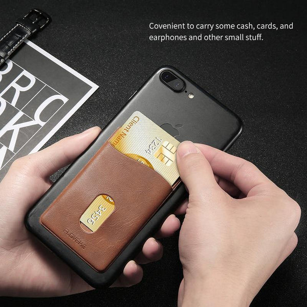 Planet Gates FLOVEME Leather 3M Adhesives Card Sticker Pocket Universal Credit Card Wallet Case For iPhone X 8 Samsung Women Men Phone Pouch