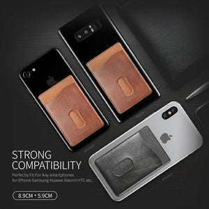 Planet Gates FLOVEME Leather 3M Adhesives Card Sticker Pocket Universal Credit Card Wallet Case For iPhone X 8 Samsung Women Men Phone Pouch