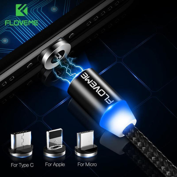 Planet Gates FLOVEME LED Magnetic Cable For Lightning Micro USB Type C Phone Cable For iPhone X Xr Xs Max 1m 2m 2A Fast Charge Magnet Charger