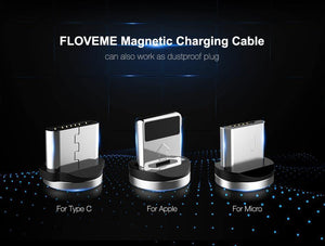 Planet Gates FLOVEME LED Magnetic Cable For Lightning Micro USB Type C Phone Cable For iPhone X Xr Xs Max 1m 2m 2A Fast Charge Magnet Charger