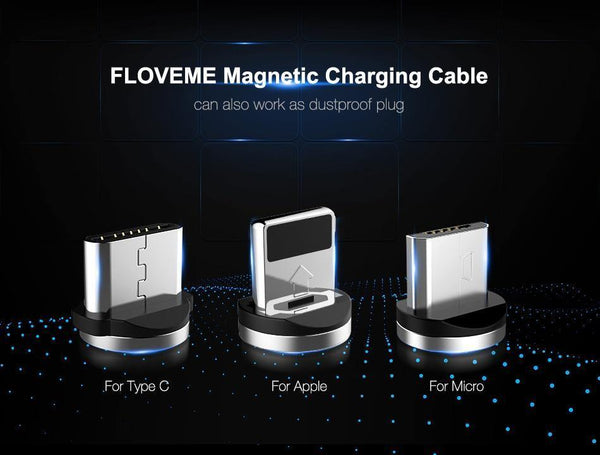 Planet Gates FLOVEME LED Magnetic Cable For Lightning Micro USB Type C Phone Cable For iPhone X Xr Xs Max 1m 2m 2A Fast Charge Magnet Charger
