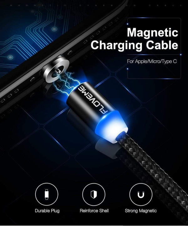 Planet Gates FLOVEME LED Magnetic Cable For Lightning Micro USB Type C Phone Cable For iPhone X Xr Xs Max 1m 2m 2A Fast Charge Magnet Charger