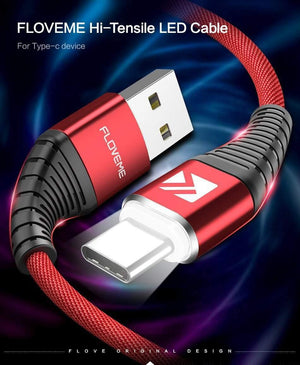 Planet Gates FLOVEME LED USB Type C Cable For One Plus 6 5t Xiaomi Mi6 Mobile Phone Type-C Charger Cable For Samsung Galaxy Note 9 8 S9 USB C