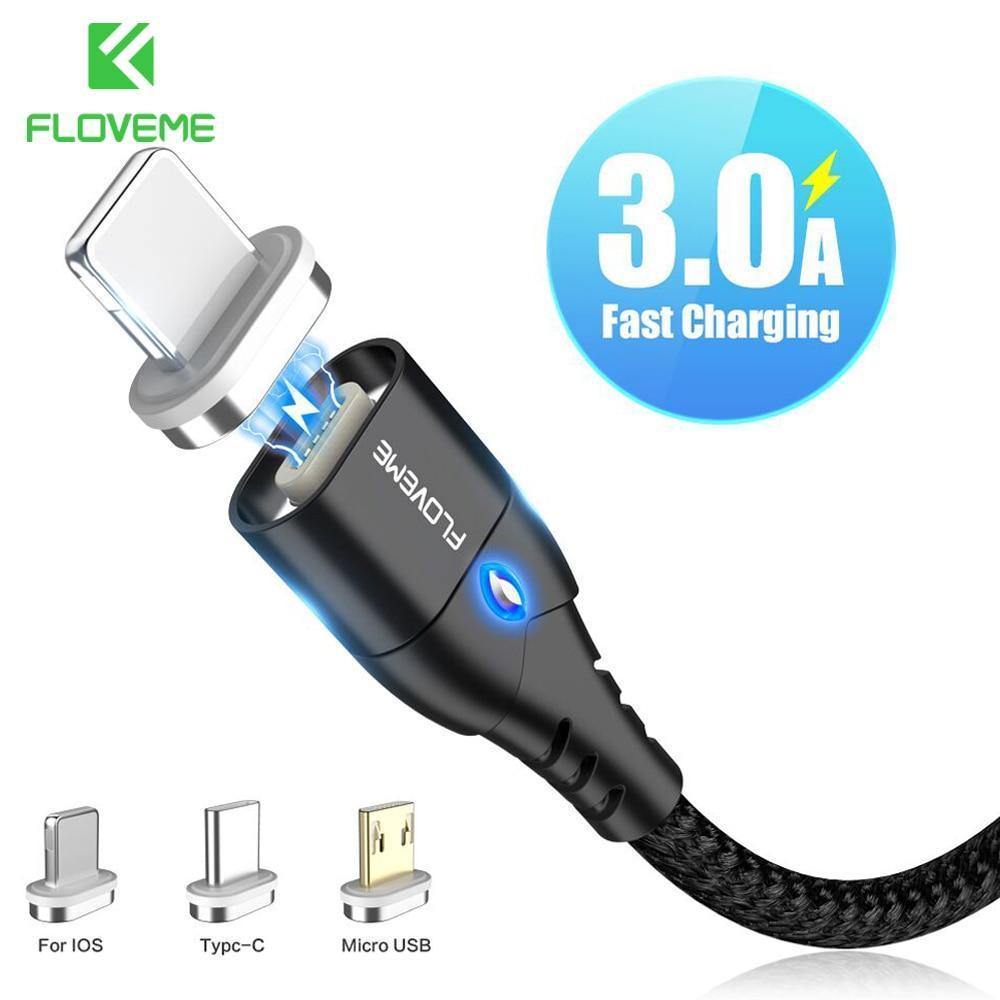 Planet Gates FLOVEME Magnetic Cable Micro USB Type C For iPhone Lightning Cable 1M 3A Fast Charging USB-C Type-C Magnet Charger Phone Cable