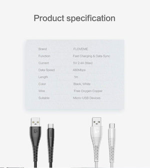 Planet Gates FLOVEME Micro Usb Cable 5v 2.4a Charging Data Fast Charger Cable For Samsung Xiaomi Phone Charger Cabel Microusb Cord Flat Wire