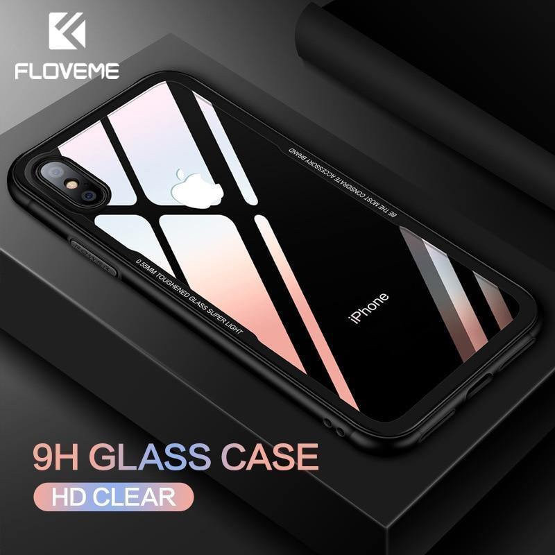 Planet Gates FLOVEME Tempered Glass Phone Case for iPhone X 10 , 0.7MM Protective Mobile Phone Cover Cases for iPhone 7 8 Plus 6 6s XS Max XR