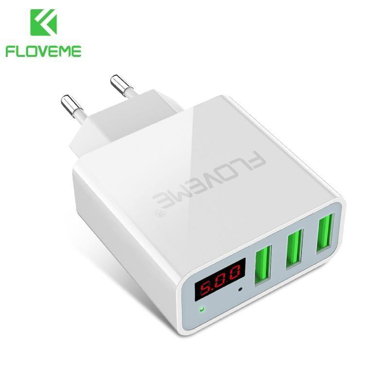 Planet Gates FLOVEME USB Charger 15W 3 Ports+LED Display Portable Phone Chargers Fast USB Charging Travel Adapter For iPhone X 8 Samsung S8