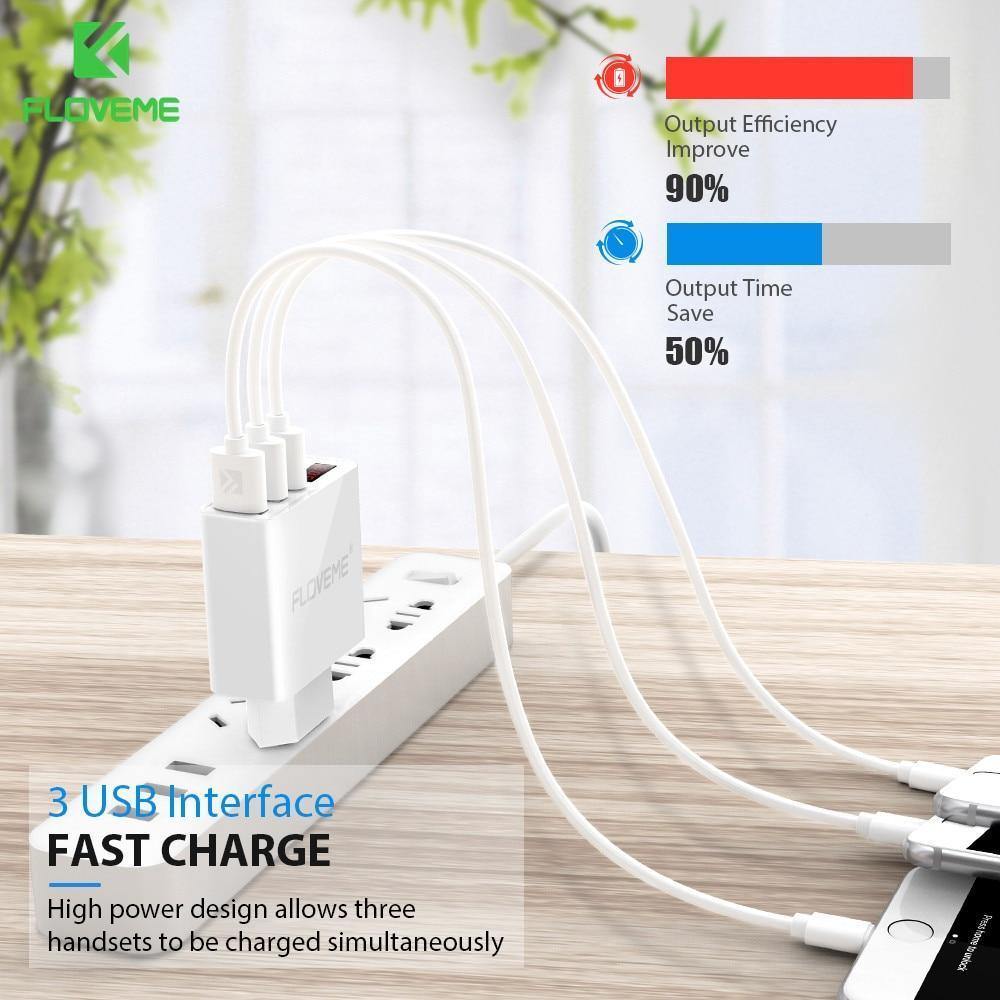 Planet Gates FLOVEME USB Charger 15W 3 Ports+LED Display Portable Phone Chargers Fast USB Charging Travel Adapter For iPhone X 8 Samsung S8