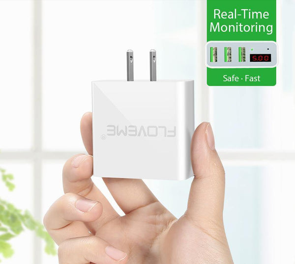 Planet Gates FLOVEME USB Charger 15W 3 Ports+LED Display Portable Phone Chargers Fast USB Charging Travel Adapter For iPhone X 8 Samsung S8
