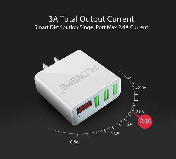 Planet Gates FLOVEME USB Charger 15W 3 Ports+LED Display Portable Phone Chargers Fast USB Charging Travel Adapter For iPhone X 8 Samsung S8