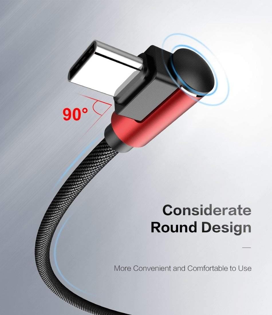Planet Gates FLOVEME USB Type C Cable For Samsung Xiaomi Mi A2 Pocophone f1 90 Degree Data Charging Type-C Charger Mobile Phone Cable USB-C