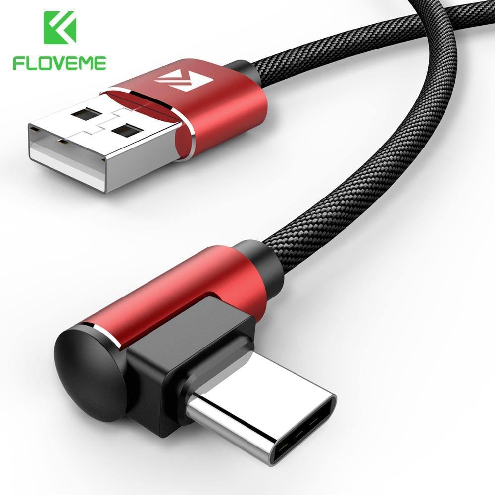 Planet Gates FLOVEME USB Type C Cable For Samsung Xiaomi Mi A2 Pocophone f1 90 Degree Data Charging Type-C Charger Mobile Phone Cable USB-C