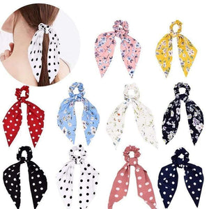 Flower Print Hair Scarf Bow Scrunchies Ponytail Headband For Women Hair Accessories Bowknot Elastic Hair Rope Hairbands
