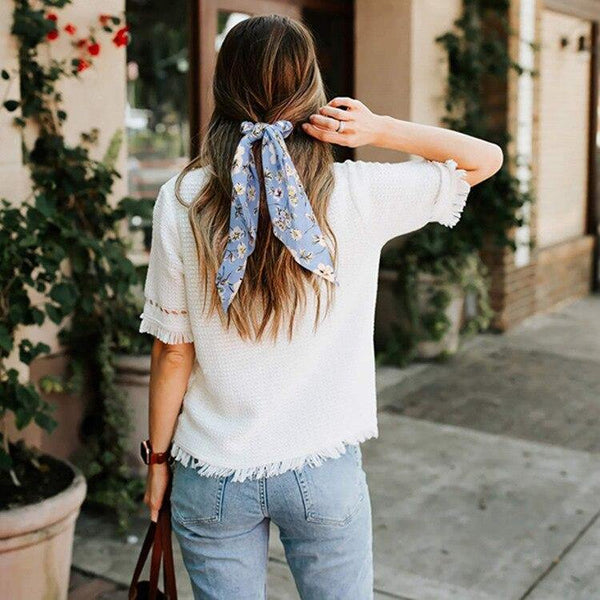 Flower Print Hair Scarf Bow Scrunchies Ponytail Headband For Women Hair Accessories Bowknot Elastic Hair Rope Hairbands