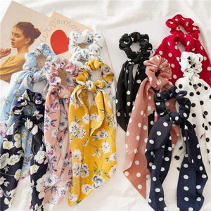 Flower Print Hair Scarf Bow Scrunchies Ponytail Headband For Women Hair Accessories Bowknot Elastic Hair Rope Hairbands