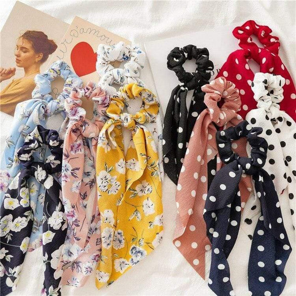 Flower Print Hair Scarf Bow Scrunchies Ponytail Headband For Women Hair Accessories Bowknot Elastic Hair Rope Hairbands