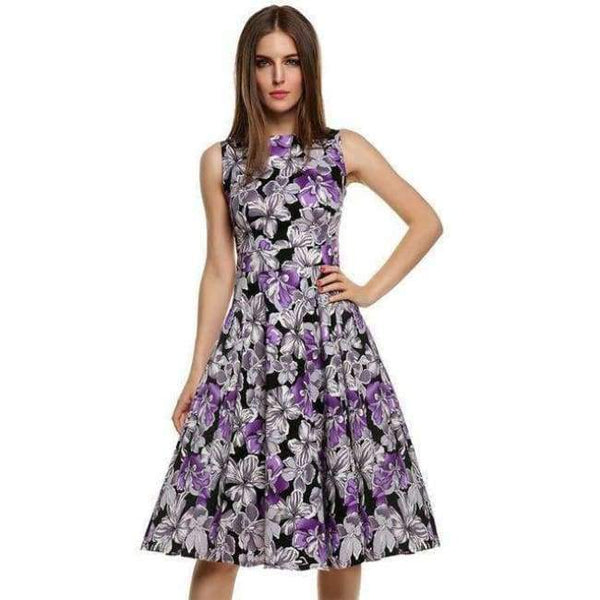Planet Gates Blomsterlilla / XXXL ACEVOG Damekjole Retro Vintage 1950'er 60'er Rockabilly Blomster Swing Sommerkjoler Elegant Sløjfeknude Tunika Vestidos Morgenkåbe Oversize