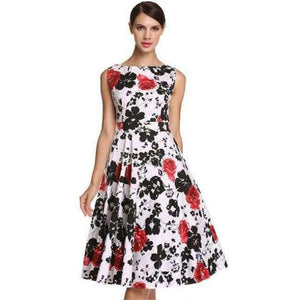 Planet Gates Blomsterrød / L ACEVOG Damekjole Retro Vintage 1950'er 60'er Rockabilly Blomster Swing Sommerkjoler Elegant Sløjfeknude Tunika Vestidos Morgenkåbe Oversize