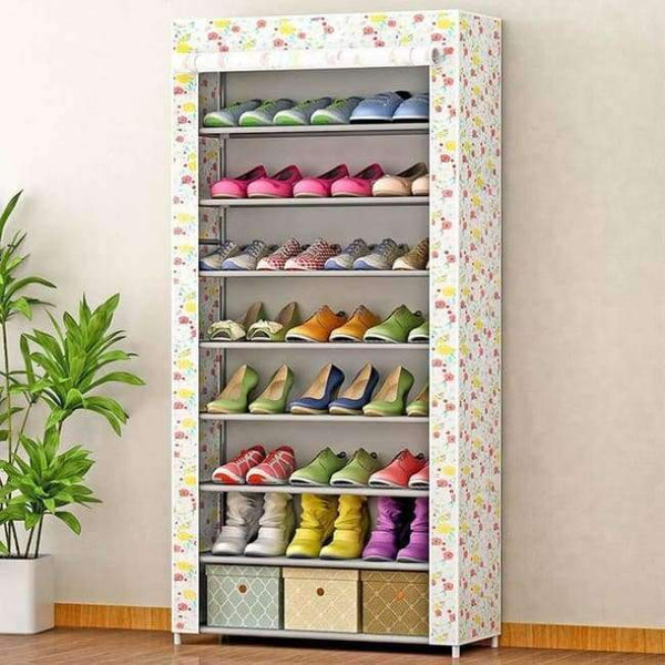 Planet Gates Flowers Simple Shoe Cabinet Assembly Non-woven Stainless Steel Large Shoe Organizer removable Shoes Storage Rack for home furniture