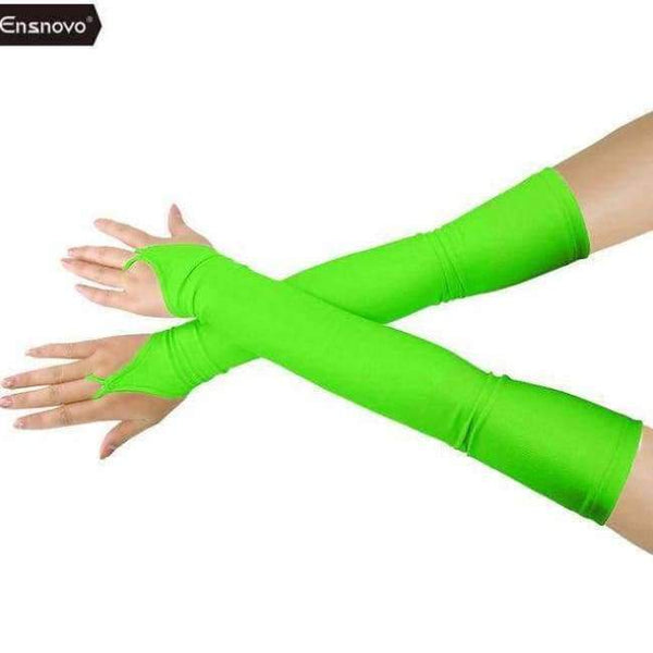 Planet Gates Fluorescent Green / One Size Ensnovo Women 18"  Stretchy Lycra Fingerless Over Elbow Opera Long Gloves costume cosplay dance party gloves