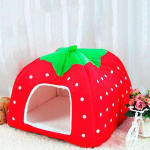 Planet Gates Foldable Cat Dog Kennel Warm Cushion Strawberry Shape Sponge Pet House Dog Nest D0014