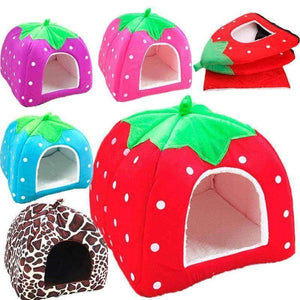 Planet Gates Foldable Cat Dog Kennel Warm Cushion Strawberry Shape Sponge Pet House Dog Nest D0014