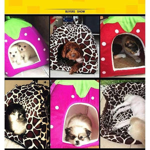 Planet Gates Foldable Cat Dog Kennel Warm Cushion Strawberry Shape Sponge Pet House Dog Nest D0014