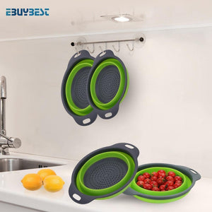 Foldable Silicone Colander Fruit Vegetable Washing Drain Strainer Basket Strainer Collapsible Colander With Handle Kitchen Tools