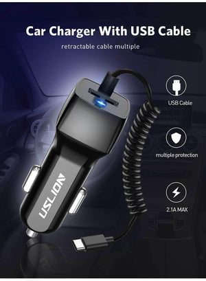 Planet Gates For Android USLION USB Car Charger For Samsung S9 Note 9 2.1A Phone Car-Charger With Micro Type C Cable For Xiaomi Huawei Adapter Cable