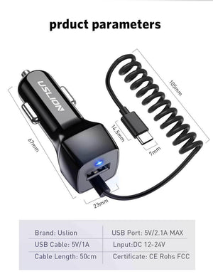 Planet Gates For Android USLION USB Car Charger For Samsung S9 Note 9 2.1A Phone Car-Charger With Micro Type C Cable For Xiaomi Huawei Adapter Cable