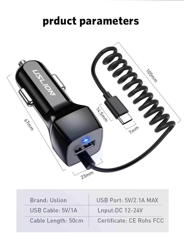 Planet Gates For Android USLION USB Car Charger For Samsung S9 Note 9 2.1A Phone Car-Charger With Micro Type C Cable For Xiaomi Huawei Adapter Cable