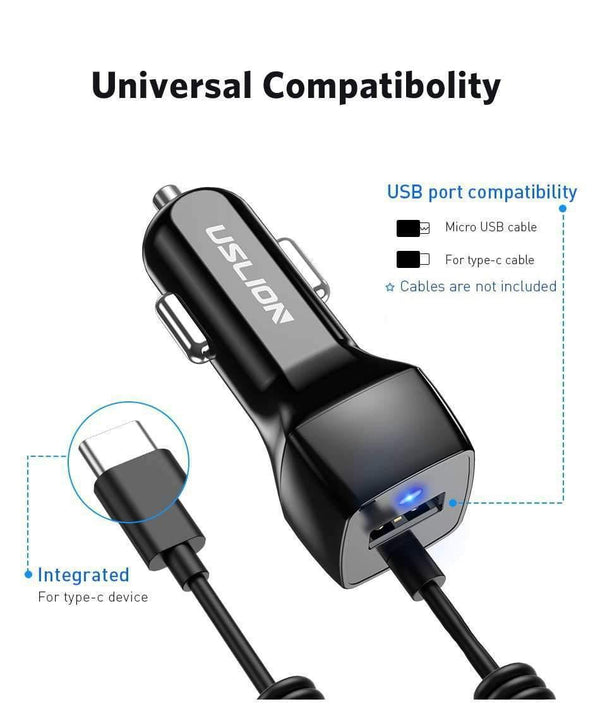 Planet Gates For Android USLION USB Car Charger For Samsung S9 Note 9 2.1A Phone Car-Charger With Micro Type C Cable For Xiaomi Huawei Adapter Cable