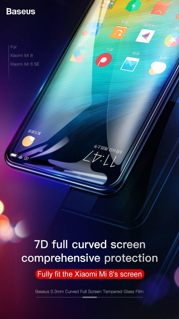 Planet Gates For Xiaomi 8 Baseus 0.3mm Thin Full Coverage Protective Glass For Xiaomi 8 8 SE Screen Protector 3D Surface Tempered Glass For Xiaomi 8