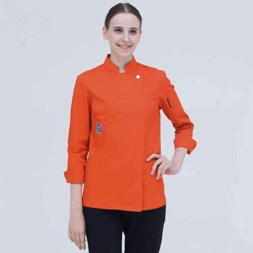Planet Gates FOrange / L Food Service Long Sleeve Chef Jacket Professional Head Chef Uniform Restaurant Hotel Kitchen Grey Chef Uniform Chef Coat  B-6260