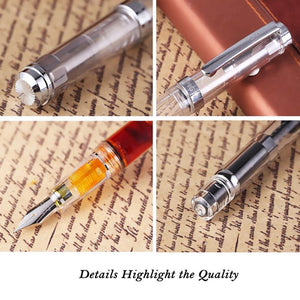 Planet Gates Fountain Pen Transparent Piston Wing Sung Ink Pen Iridium 0.38/0.5mm Gold Silver Clip with Gift Box Office Pen