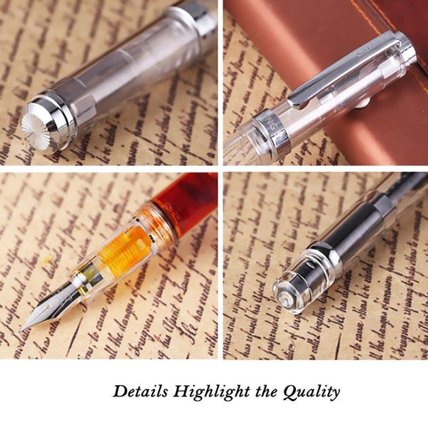 Planet Gates Fountain Pen Transparent Piston Wing Sung Ink Pen Iridium 0.38/0.5mm Gold Silver Clip with Gift Box Office Pen