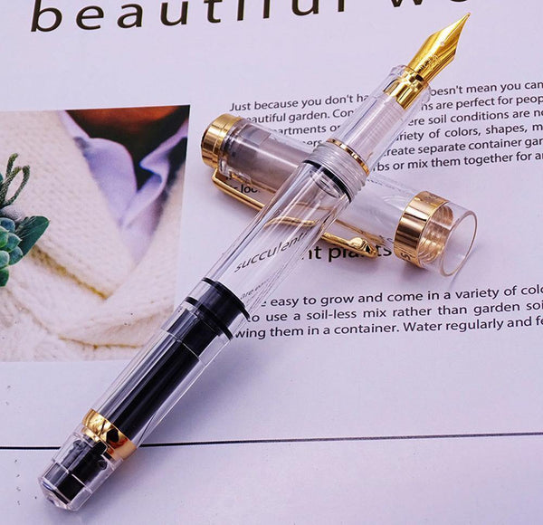Planet Gates Fountain Pen Transparent Piston Wing Sung Ink Pen Iridium 0.38/0.5mm Gold Silver Clip with Gift Box Office Pen