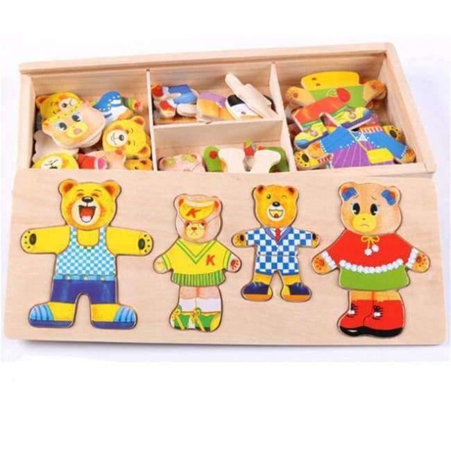 Planet Gates Wooden Puzzle Set Baby Educational Toys Bear Changing Clothes Puzzles Kids Children's Wooden Toy Free Shipping