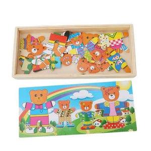 Planet Gates four bears Wooden Puzzle Set Baby Educational Toys Bear Changing Clothes Puzzles Kids Children's Wooden Toy Free Shipping