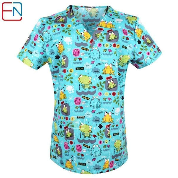 Women Scrub Top With V-Neck 100% Cotton Print Surgical Medical Uniforms Hospital Nurse Scrub Tops For Women - Planet Gates