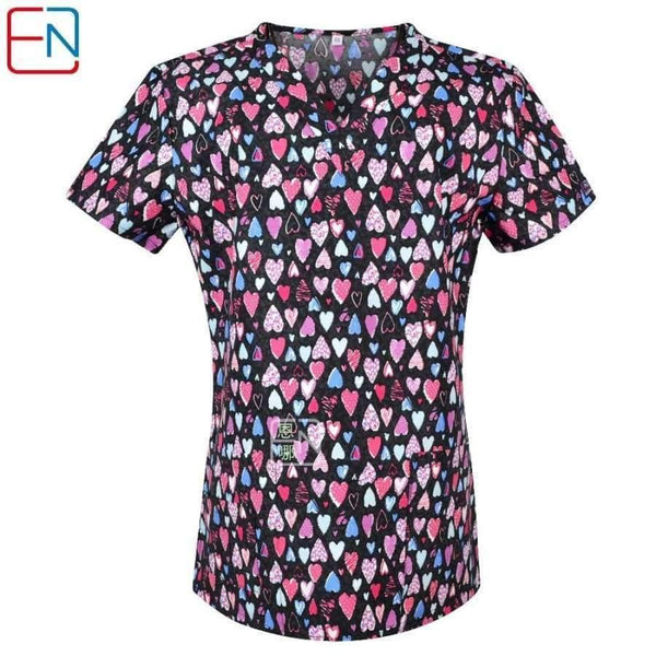 Planet Gates four hearts / XXS Women Scrub Top With V-Neck 100% Cotton Print Surgical Medical Uniforms Hospital Nurse Scrub Tops For Women